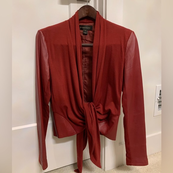 bagatelle Jackets & Blazers - bagatelle Red Tie-Front Leather Sleeve Jacket